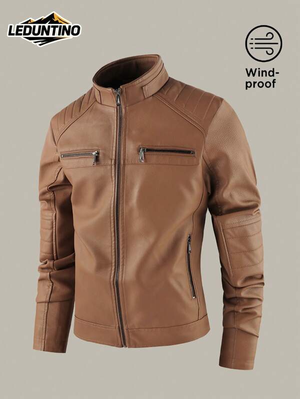 LEDUNTINO Chaqueta casual con cremallera de estilo motero para hombres, de deporte, lisa, tipo bomber, con cuello alto, para primavera y otoño, perfecta para exteriores y transporte, un regalo ideal para novio o esposo