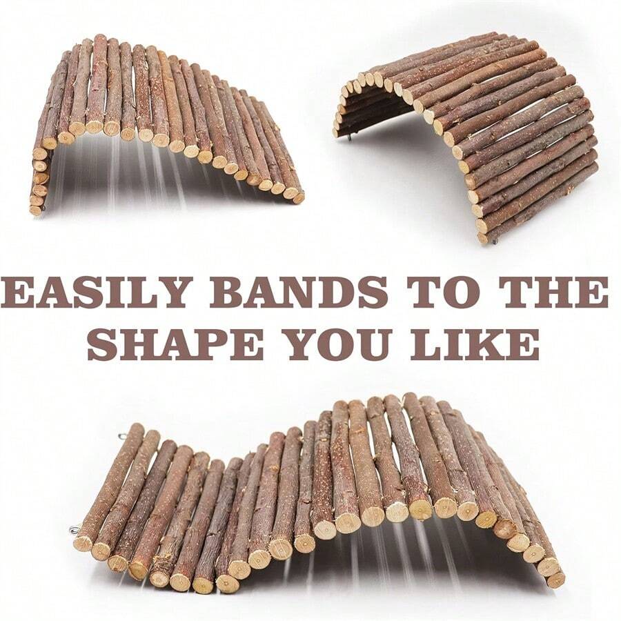 木制爬虫栖息树，变色龙笼，木制弯曲水槽装饰，蜥蜴、乌龟、蛇的秘密藏身处，仓鼠秋千玩具，软质攀爬梯，木制拱桥庇护所，宠物栖息围栏隧道 - 彩色 - 查看 1