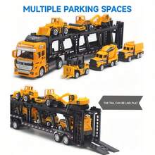 6pcs Racing Car Transport Toy Set, Large Truck Carrier With Detachable Cab, Includes Alloy Fire Truck, Construction Vehicles, Fun Car Decor Toys, Gift For Holiday And Birthday - Multicolor - View 2