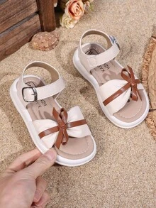 1 Pair Girls Woven Design Casual Soft Thick Sole Sandals, Suitable For 3-15 Years Old, Outdoor Walk, School, Home, Beach, Vacation - Red and White - View 7