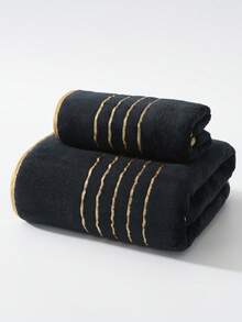 1pc/2pcs Luxury Gold-Edged Gold Thread Coral Fleece Super Soft Extra Large Bath Towel, Quick Drying, Non-Shedding, Sauna Towel, High Absorbent, Super Soft (Light & Thin) Compact Gift Towels, Best Gift For Partners Shower Towels For Beauty Salon, Hotel Sports,Home Essentials, Towel, Skin Care - Black - View 3