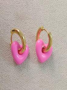 Pendientes clásicos retro desmontables con corazón para mujeres, colgante con forma de corazón simple y de moda de acero inoxidable que no se descolora, clips de oreja de color bloque, joyería de San Valentín, para mamá, madre, Día de la Madre, regalo - Multicolor - Ver 17