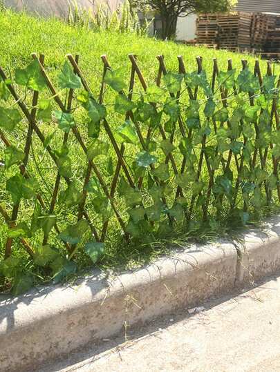 1pc Artificial Plant Fence Wall Decor, Retractable Garden Trellis Fence, Wood Decorative Fencing For Yard, Patio, Balcony