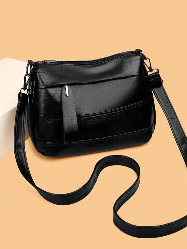 Black Retro Simple Multi-Layer Multi-Bag Women's Crossbody Bag Large Capacity Waterproof PU Shoulder Bag Soft Skin Fabric Shoulder Backpack Purse