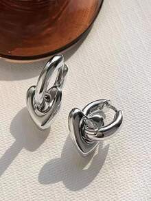 Pendientes clásicos retro desmontables con corazón para mujeres, colgante con forma de corazón simple y de moda de acero inoxidable que no se descolora, clips de oreja de color bloque, joyería de San Valentín, para mamá, madre, Día de la Madre, regalo - Multicolor - Ver 6