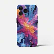 The Phone Case Features A Vibrant Explosion Of Colorful Paint Splashes, With Hues Of Pink, Orange, Blue, And Purple Radiating Outward From A Central Point. 1pc  Phone Case For Apple  16 15 14 13 12 11Plus Pro Max SE Series Phone Case For  Friends, Girlfriends, Boyfriends, Family Or Yourself. - 黑色 - 查看 1