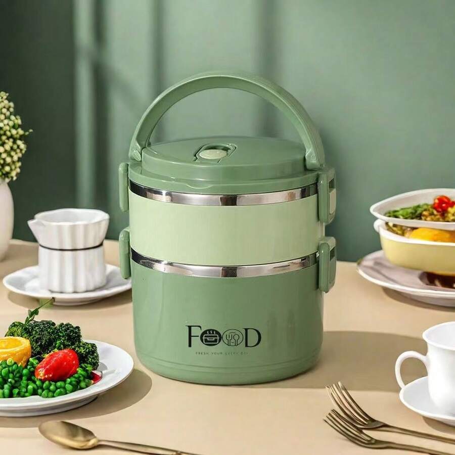 不锈钢保温便当盒,1/2/3/4 层食物容器,便携式可重复使用保温午餐盒,适合在校学生、露营、返校和办公室工作人员的餐食准备、厨房小工具、厨房配件、旅行配件、返校季、学生季、学校用品 - 綠色 - 查看 1
