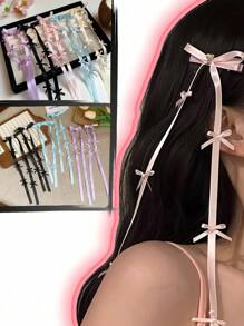 Y2K Haarklammer mit Schleifenband und langem Quaste, herz-förmiger Diamant Ballett-Stil Seitenhaarklammer, süßer und niedlicher Haarzubehör, perfektes Haarzubehör für Frauen (Weiß, Pink, Schwarz, Blau, Lila)
