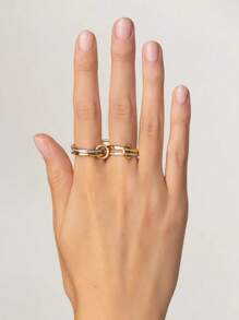 18K Gold Plated Copper Zirconia Multi-Layer Connecting Dual-Color Ring, Elegant & Cute Ring Suitable For Gifts, Parties, Dates And Daily Wear