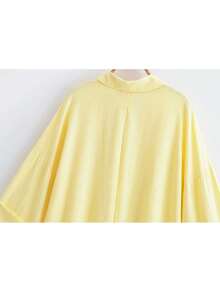 Women's Turndown Collar Long Sleeve Shirt, Fashion Yellow Unique Single-Breasted Loose Casual Blouse - Yellow - View 5