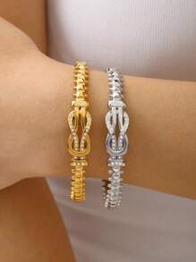 TONSI 1 pièce Élégant Charme Minimaliste Chic Bracelet haut de gamme en acier inoxydable avec zircone cubique plaqué or 18 carats et motif géométrique rivet diamant. Convient pour les vacances, les voyages, le travail, la vie quotidienne, les fêtes, les rassemblements. Bijou pour femme.