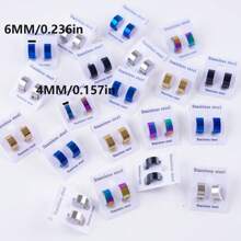 12 Pairs/Lot Fashion Simple Width Of 4/6mm Smooth Geometric Stainless Steel Earrings Men's Women's Daily Exquisite Jewelry