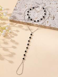 1 件串珠连接手指手镯女士女孩礼物性感波西米亚双层链条手链朋友聚会手饰 - 金黃色 - 查看 3