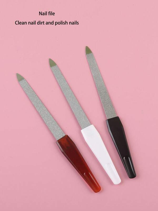 3 pièces de limes à ongles avec manche en plastique pointu, outils de polissage et de façonnage des ongles des doigts et des orteils, couleurs assorties
