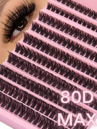 80D Soft Curled & Volumnized Wheat-Shaped Single Cluster Eyelash Extension 8-16mm Mix 0.07mm D Ultra-Lightweight 200pcs Waterproof Mink Fiber Single Cluster 3D Effect False Eyelashes Suitable For Natural, Dramatic, Daily Makeup, Cosplay, Daily Use Or Outdoor Carrying