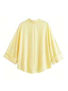 Women's Turndown Collar Long Sleeve Shirt, Fashion Yellow Unique Single-Breasted Loose Casual Blouse - Yellow - View 2