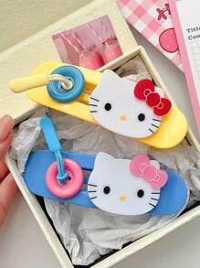 Sanrio Sanrio, 1pc/2pcs Hello Kitty Large Cute Girl Hair Clips With Button Design, Cartoon Girl Hair Accessories, Pink Cartoon Cute Hair Clips. Suitable For Daily Use And Ideal As Sweet And Lovely Gifts For Girls. ,Flat Claw Clip, Hair Slide, Hair Claws