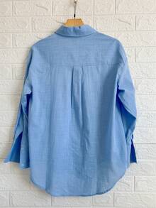 100% Cotton Faminina Long Sleeve Shirt - Màu xanh nhạt - Xem 3