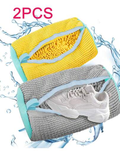 1/2PCS Washing Machine Shoe Bags, Reusable Microfiber Washing Shoe Bags, Invisible Zipper Washing Machine Shoe Bags For Sports Shoes, Mesh Shoe Washing Shoe Bags, Washing Shoe Bags, Washing Machine Shoe Net With Zipper To Protect Shoes From Damage