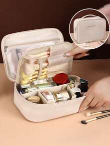 1 pieza Bolsa de maquillaje multifuncional para viaje, estuche portátil de almacenamiento de cosméticos, organizador de baño impermeable, gran capacidad, apto para lápiz labial, perfume, brochas, productos de maquillaje, artículos de tocador, esencial de viaje de verano, compras diarias, fiesta, camping, varios colores, regalo para novia, esposa, madre, estilo bohemio