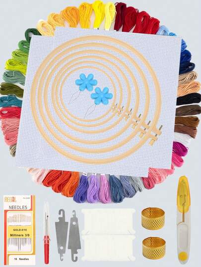 EDCUEBE7 77pcs Embroidery Starter Kit For Beginners, 50 Colors Embroidery Supplies, Cross Stitch Kit, Embroidery Starter Set, Adult Sewing Accessories Including Threader, Scissors, Bobbin Winder, Needles Etc., Random Colors