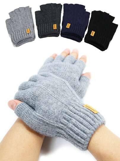 1 双纯色露指手套，腈纶针织手套，男女通用休闲时尚冬季手套秋季装饰