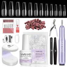 Gel X Nail Kit 500pcs Long Coffin Nail Tips With 15ml Nail Glue Gel Electric Nail Drill Machine UV Nail Lamp