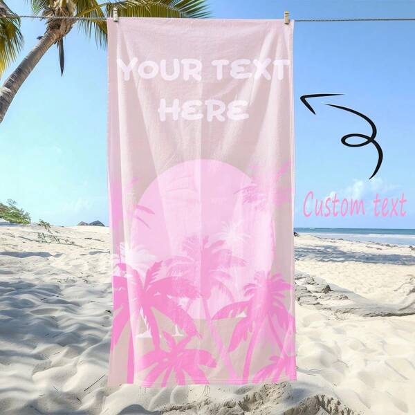 Custom Summer Beach Towel - Soft And Skin-Friendly Towel Fabric, Light Pink Base Color Highlighting Summer Romance. Bright Yellow Sun In The Center, Swaying Pink Palm Trees At The Bottom, Simple And Fresh Design. Support Custom Size, Can Add Personalized Text