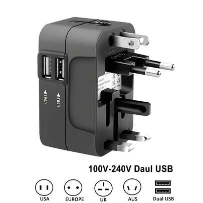 All-In-One Universal Travel Adapter With Dual USB Ports, 110V-240V Input, EU/US/UK/AU Plugs, Surge Protection, For 150+ Countries, Essential For Business Trips And Vacation