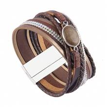 1pc Wide Faux Leather Gold Color With Random Zirconia Inlaid Bracelet, Everyday Wear, Gift For Girlfriend - Leather Bracelet - View 21