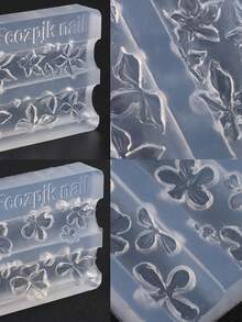 2件套3D立体花卉美甲模具，硅胶材质，带雕刻笔、透明美甲模板、莲花和樱花图案模具，树脂环氧树脂专业用品 - 彩色 - 查看 3