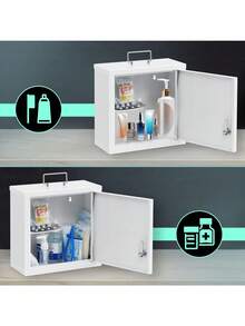 Gabinete de medicina con cerradura, caja de medicamentos con llave, gabinete de medicina montado en la pared para almacenamiento seguro de medicamentos, 10 * 4.7 * 10 pulgadas, blanco - Blanco - Ver 3
