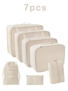 7 Stücke/Set tragbare Reise-Organizer Taschen - einfach zum Organisieren von Kleidung, Schuhen und Unterwäsche - ideal zum Packen von Koffern. Modische Reise-Beutel mit Slogan-Grafiken, geeignet für Schuhe, Toilettenartikel und Wäschebeutel, Schulmaterial, Deko für Studentenzimmer, Schlafzimmer-Aufbewahrung, Must-Haves für Studenten und Lehrer, Kleidungsorganizer, Reiseaccessoires, im Boho-Stil