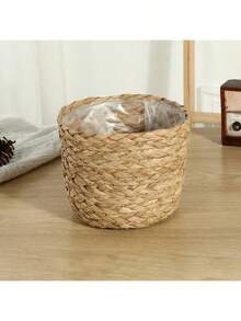 1 peça de cesta de palha trançada à mão, capa de vaso de vime para decoração de sala de estar, feita de cordas de ervas marinhas - Castanho - Ver 7