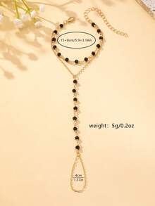 1 件串珠连接手指手镯女士女孩礼物性感波西米亚双层链条手链朋友聚会手饰 - 金黃色 - 查看 4