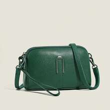 Bolsa de Cuero Genuino de Lujo, Bolsa Cruzada para Mujer, Clutch de Color Sólido, Bolsas para Teléfono, Bolsa de Hombro, Bolsa Mensajera, Sac - Verde - Ver 9