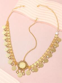 1pc Ottoman Empire Pattern Tassel & Coin Decor Metal Head Chain, Middle Eastern Style, For Daily, Party, Festival Wear, Bride To Be, Hair Accessories For Women - Gold - View 4