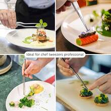 3 Pieces Set Kitchen Cooking Tweezers , Stainless Steel Precision Tongs Offset Tip For Cooking (6.3-Inch) - Multicolor - View 5
