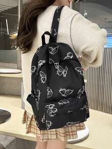 1 件蝴蝶印花大容量时尚女士背包，经典学生挎包多口袋休闲通勤