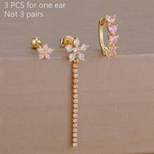 Bộ 3 đôi bông tai đinh hoa Zirconia hồng tua dài, bông tai hình trái tim bằng thép không gỉ và đồng cho nữ, trang sức tiệc cưới, quà tặng Ngày lễ Tình nhân, mẹ, Ngày của Mẹ - Bộ đồ hoa - Xem 10