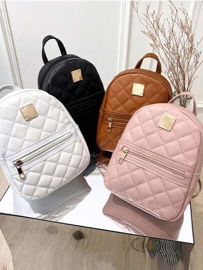 Fashion Rhombus Pattern Women Backpack, Casual Schoolbag, Handbag, Shoulder Bag, Crossbody Phone Bag