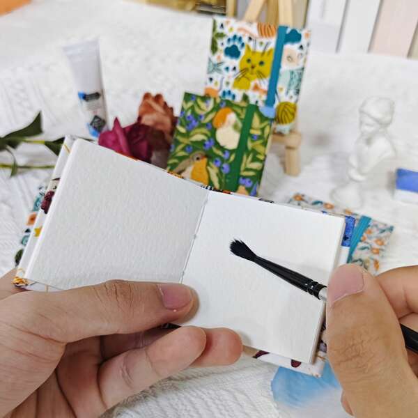 Mini 6x6cm 300g/m² Aquarellpapier Notizbuch, 20 Blatt Stoffeinband, Reisegröße für Kalligraphie, Aquarellskizze, Schulbedarf, Schulanfang