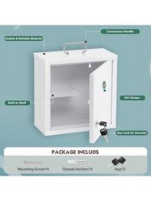 Gabinete de medicina con cerradura, caja de medicamentos con llave, gabinete de medicina montado en la pared para almacenamiento seguro de medicamentos, 10 * 4.7 * 10 pulgadas, blanco - Blanco - Ver 6