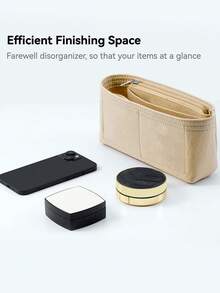 Felt Purse Organizer Insert For GG Marmont Mini Bag Multi-Pocket Handbag Organizer With Zipper Storage Compartments Back To School Supplies - Beige - View 8