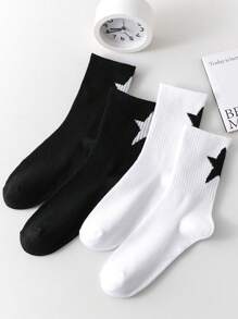 1/2/5/10 Pairs Unisex Star Print Solid Color Mid-Calf Sports Socks, Suitable For Outdoor, Cycling, Running, Yoga, Basketball, All Seasons