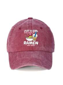 1pc Girl Ramen Print Baseball Cap, Washable Adjustable Hat, Fashionable Breathable Versatile Sun Protection For Outdoor, Gift For Holiday