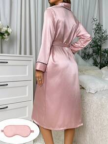 1 件女士优雅奢华 V 领腰带设计浴袍，时尚简约家居服女士性感开衫浴袍，长款浴袍，四季皆宜，浴室浴袍，长款睡衣，浴室睡衣，家居睡衣，适用于客厅、卧室、厨房、旅行、学校返校 - 粉色 - 查看 8