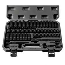50pcs Impact Socket Set With 3/8" Drive Ratchet, SAE & Metric Sizes, 6-Point, Cr-V Steel, Includes Extension Bar & Universal Joint - For Mechanics & DIY Enthusiasts - Ideal For Automotive Repair & Maintenance Men's Best Gift - Black - View 1