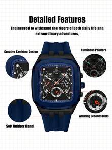Reloj de cuarzo para hombres REWARD, de estilo de moda de negocios, con calendario, manecillas luminosas, multifuncional, de alta calidad, diseño clásico, con correa de silicona - Azul Marino - Ver 6