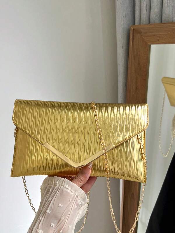 Solid Color Pattern Metal Trimmed Shoulder Bag, Flap Chain Envelope Bag, Crossbody Bag, Suitable For Date/Formal Events, Wallet, Phone Bag, Suitable For Shopping, Wallet, Shopping, Young Women, College Students, Newlyweds, Office Ladies. Ideal For Office, University, Work, Business, Commuting, Outdoor Activities, Travel And Picnics